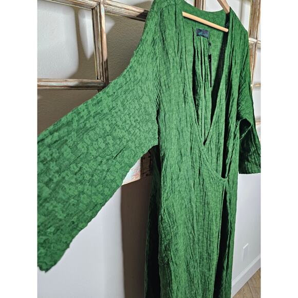 NWT Peacock Ways Green Long Sleeve Wrap Boho Dress Size Large - Picture 5 of 9